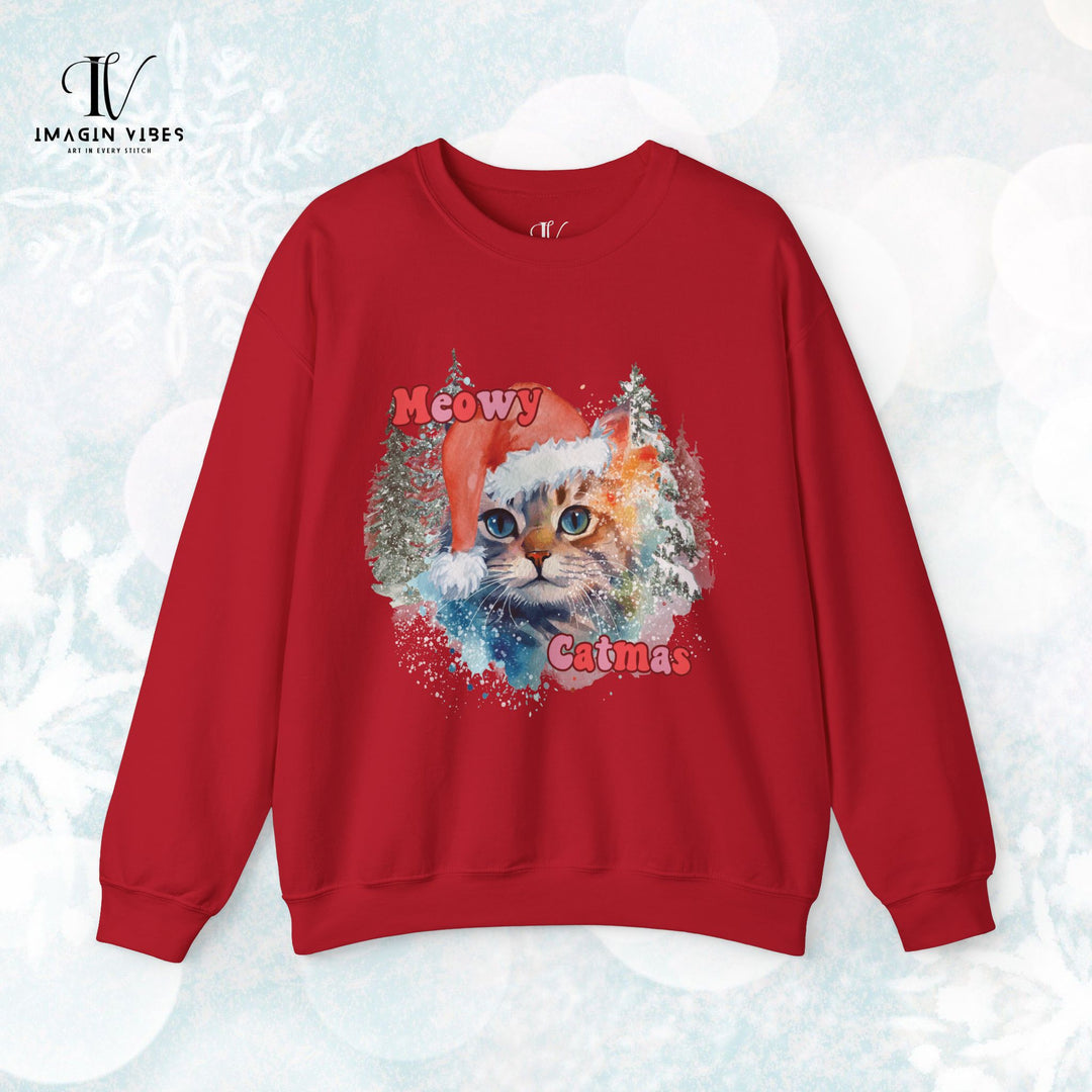 Meowy Catmas: Watercolor Cat Christmas Sweatshirt