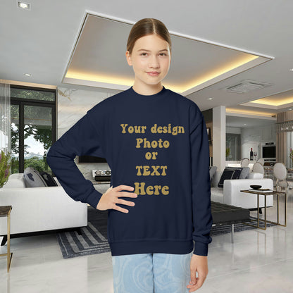 Custom Youth Crewneck Sweatshirt - Personalize with Your Own Text and Image | Full Customization for a Unique Look Kids clothes Navy XS 
