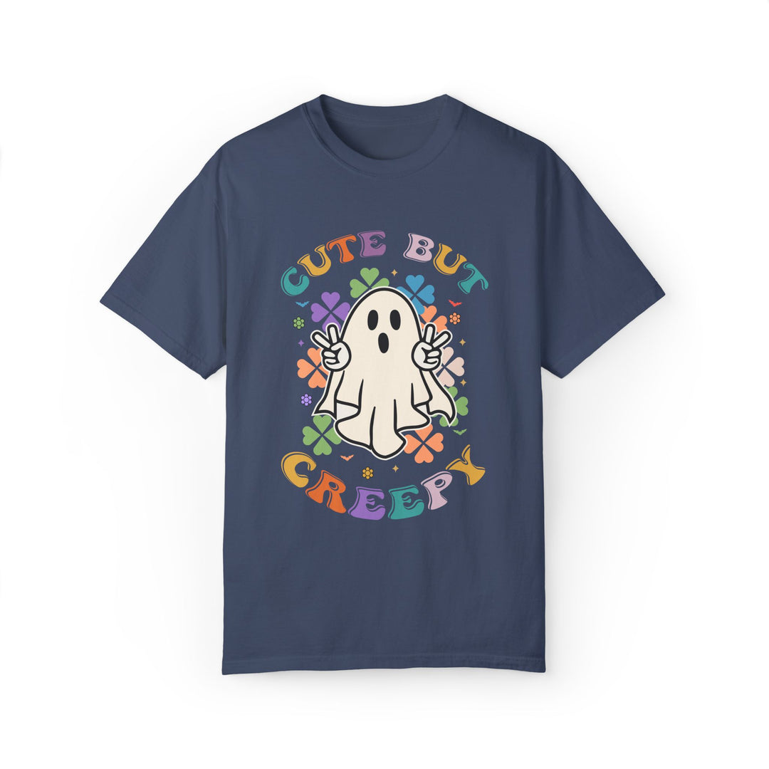 Ghost T-shirt - Cute But Creepy - Halloween Retro Vibe T-Shirt Printify Midnight S