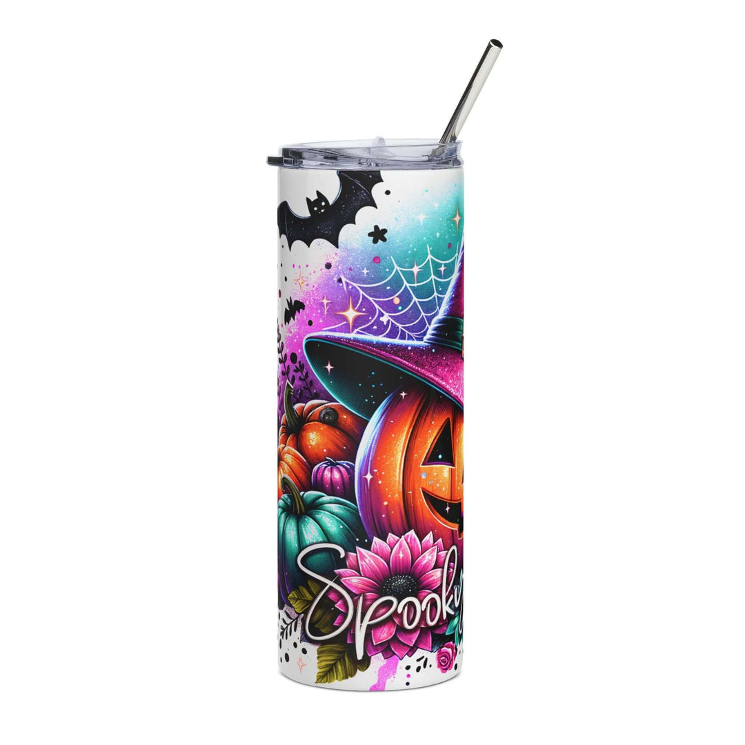 Spooky Season 20oz Stainless Steel Tumbler — Halloween Jack-o'-Lanterns & Bats Mug Printify
