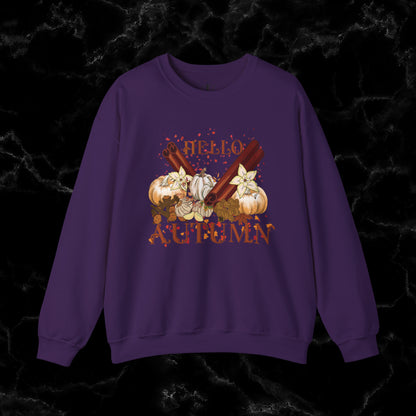 Hello Autumn Jumper | Pumpkin Spices Leaves Sweatshirt - Fall Fashion Sweatshirt S Purple 