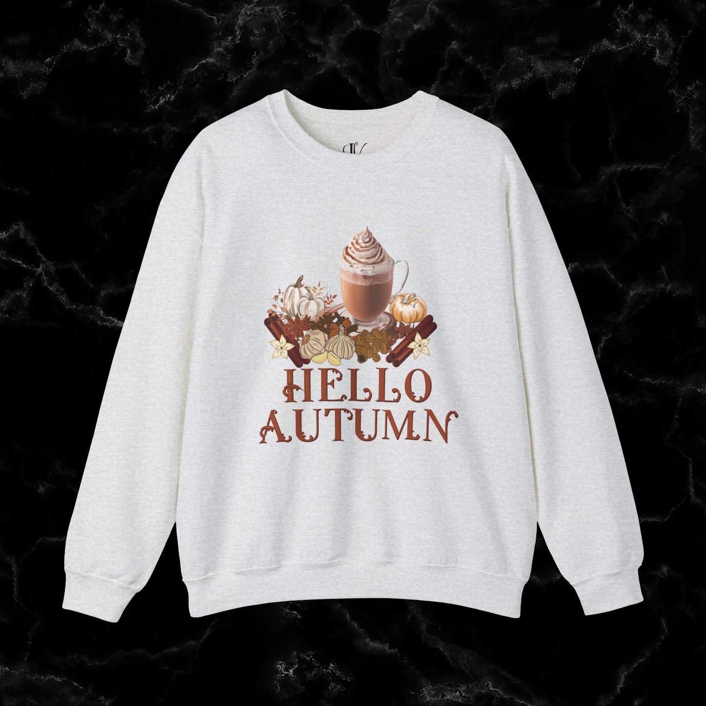 Hello Autumn Jumper | Pumpkin Spice Latte Leaves Sweatshirt - Fall Fashion Sweatshirt S Ash 