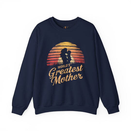 Mother & Child Sunset Silhouette Sweatshirt - World's Greatest Mother Sweatshirt Printify S Navy