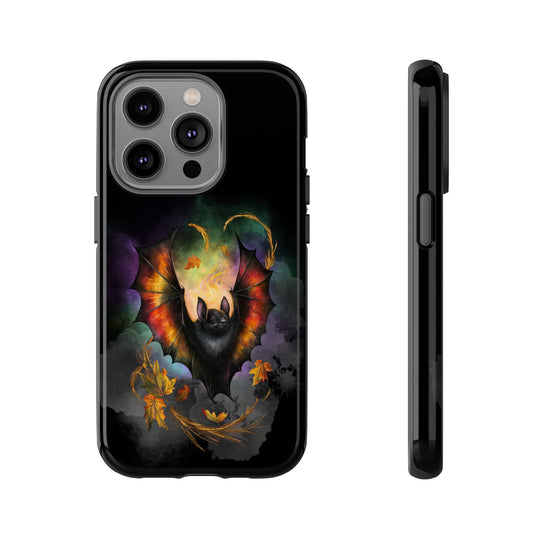 Phone Case - Gothic Bat and Autumn Leaves Phone Case Printify iPhone 14 Pro Glossy