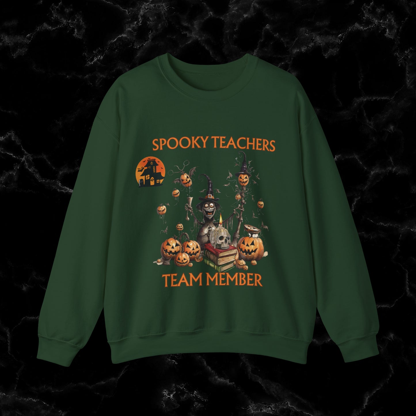 Spooky Teachers Sweatshirt - Embrace Feral Halloween Fun with this Halloween Spooky Sweatshirt for a Hauntingly Stylish Look Sweatshirt S Forest Green 