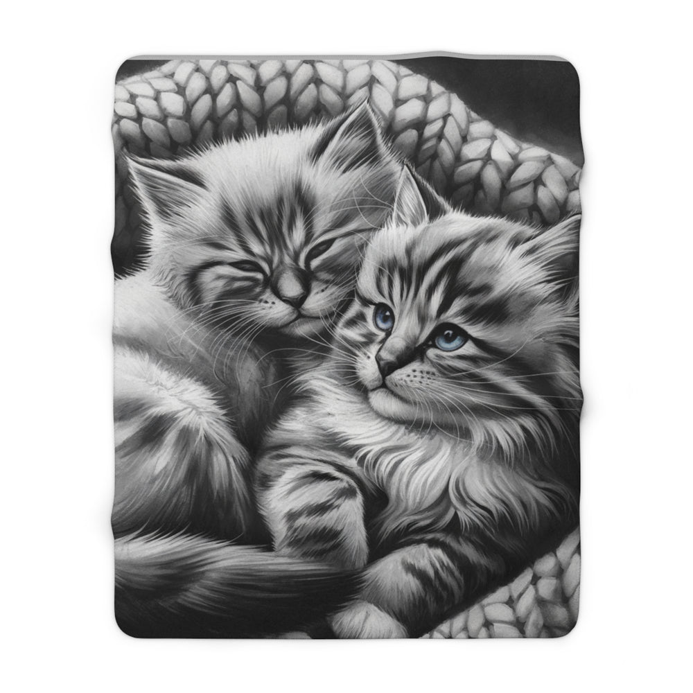 Sherpa Fleece Blanket Cozy Kitten Monochromatic Throw