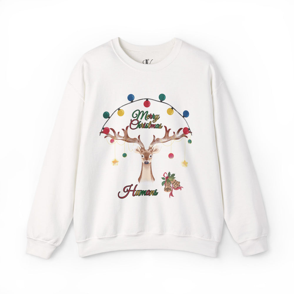 Merry Christmas Reindeer Sweatshirt Sweatshirt Printify S White