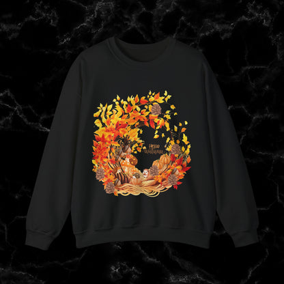 Hello Autumn Sweatshirt | Fall Design - Fall Seasonal Sweatshirt - Autumn Design Sweatshirt S Black 