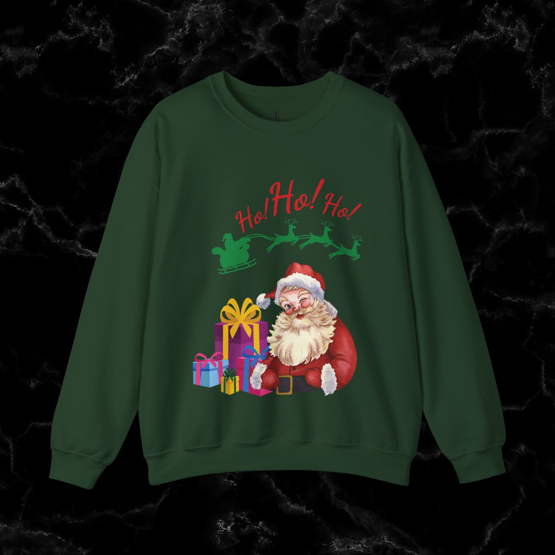 Retro Santa Sweatshirt - Vintage Christmas Fashion for Holiday Cheer Sweatshirt S Forest Green 