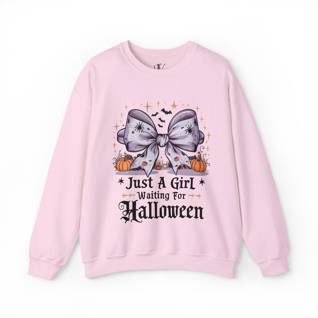 Just A Girl Waiting For Halloween Sweatshirt Sweatshirt Printify S Light Pink