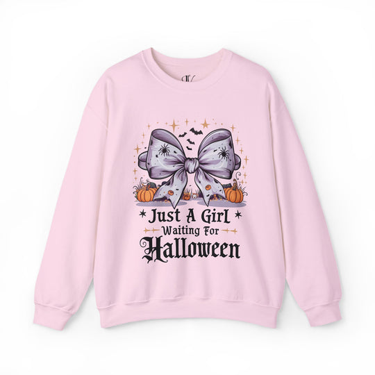 Just A Girl Waiting For Halloween Sweatshirt Sweatshirt Printify S Light Pink