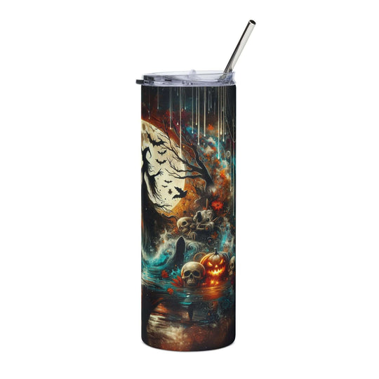 Halloween Witch Haunted House 20oz Stainless Steel Tumbler Mug Printify