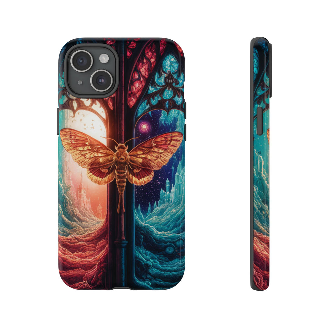 Phone Case with Moth and Stained-Glass Window Phone Case Printify iPhone 15 Plus Glossy