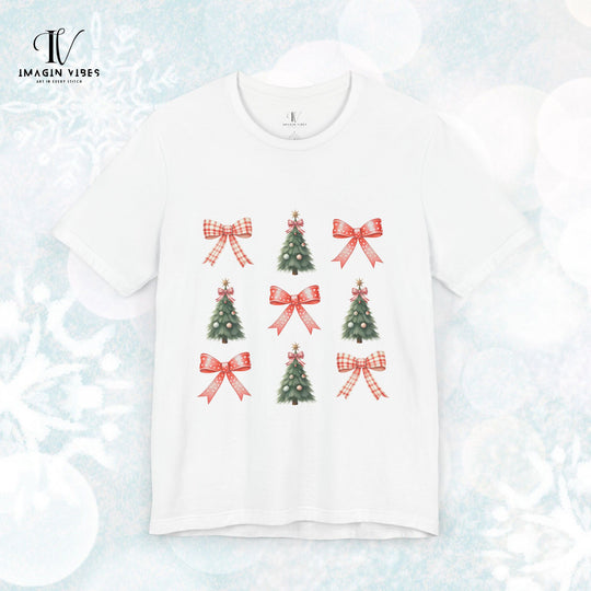 Coquette Bow Christmas Tree T-Shirt T-Shirt Printify White XS