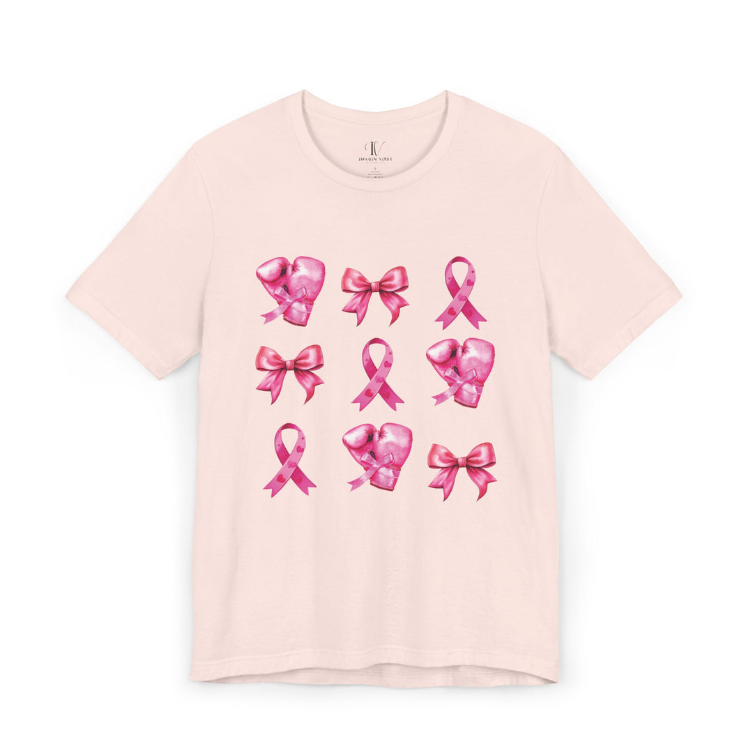 Pink Ribbons And Boxing Gloves Breast Cancer Support T-Shirt