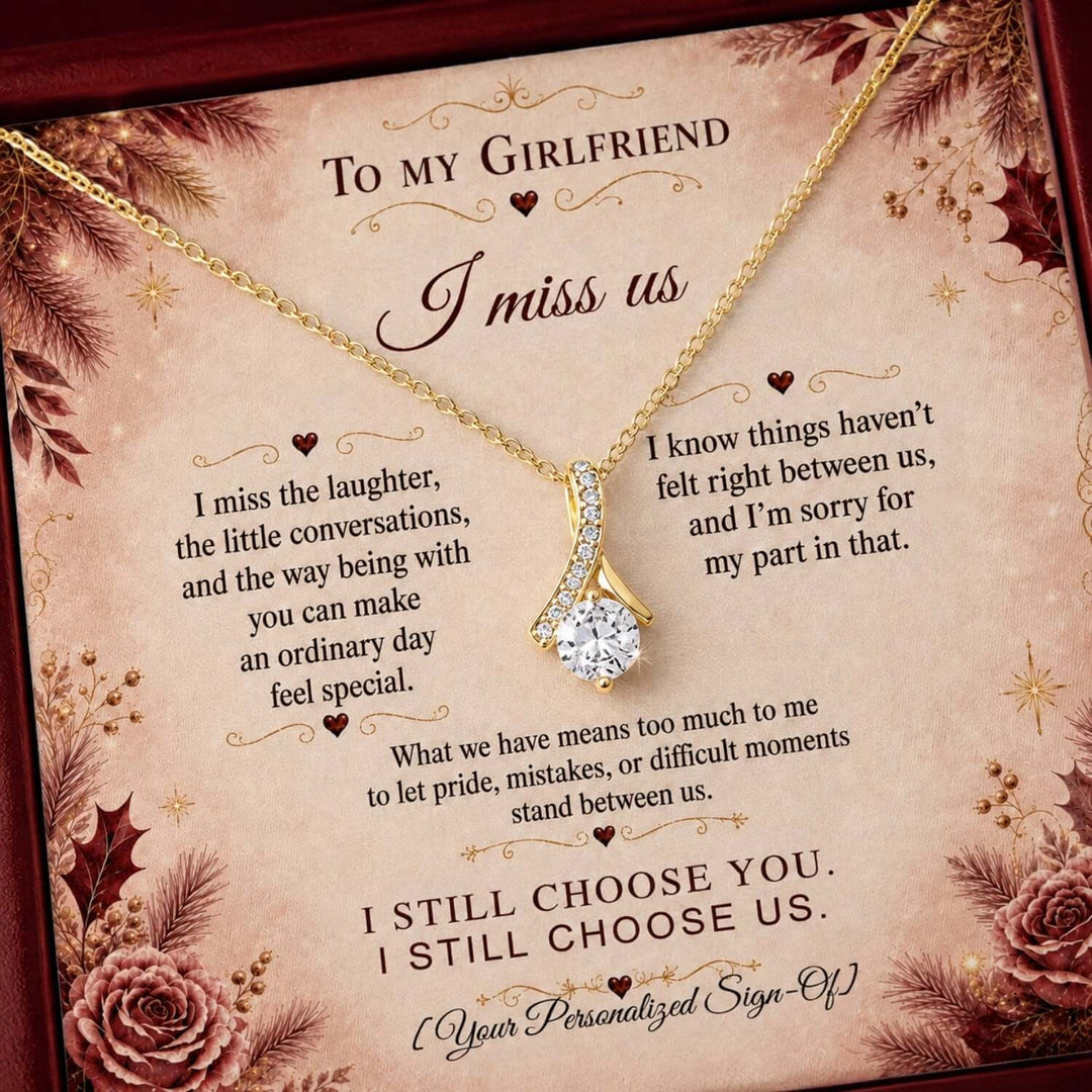 Alluring Beauty Necklace as an apology gift for girlfriend with heartfelt message about love and connection.