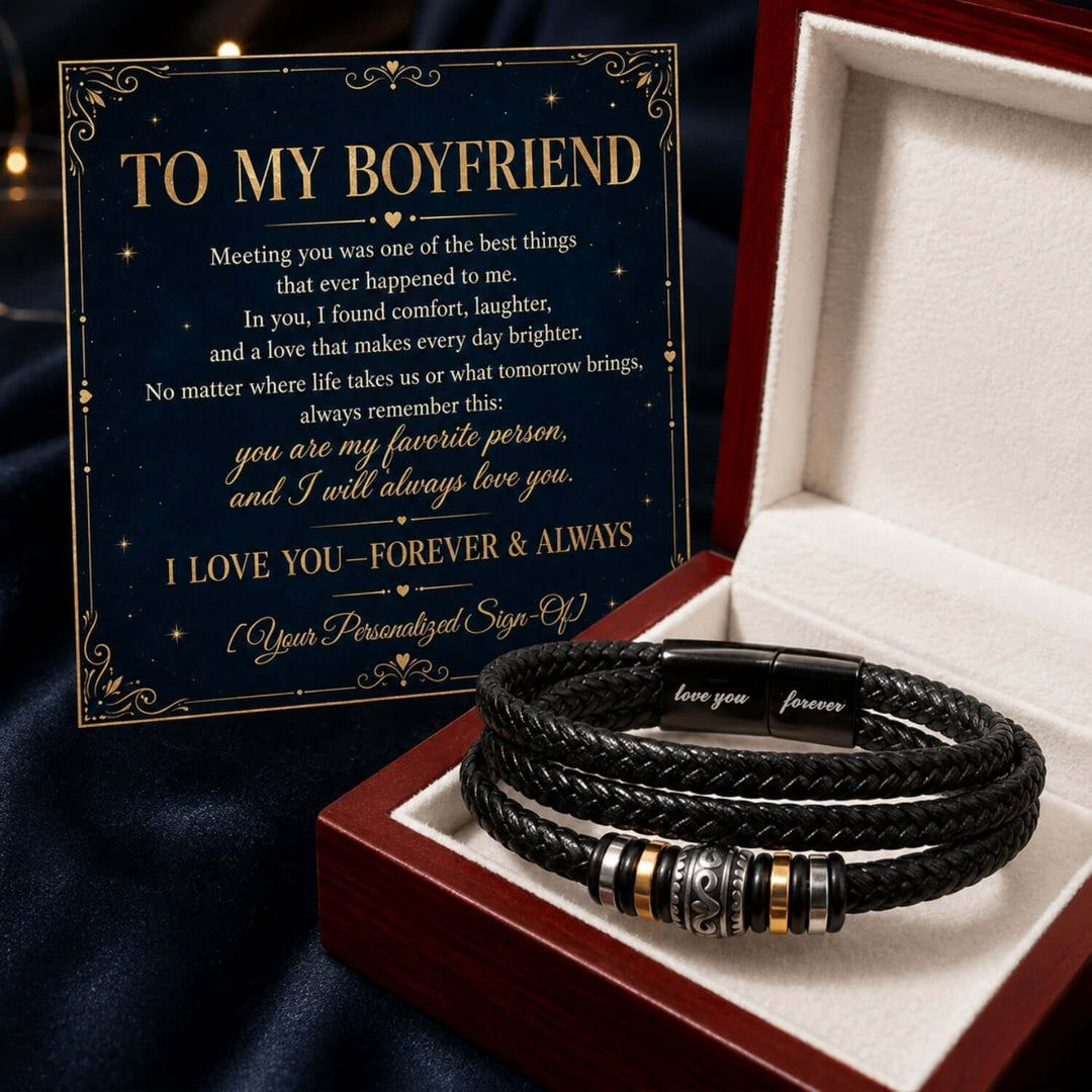 To My Boyfriend – Love You Forever Bracelet with personalized card in a gift box, boyfriend bracelet gift.
