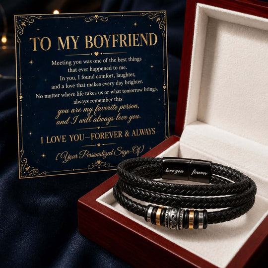 To My Boyfriend – Love You Forever Bracelet with personalized card in a gift box, boyfriend bracelet gift.