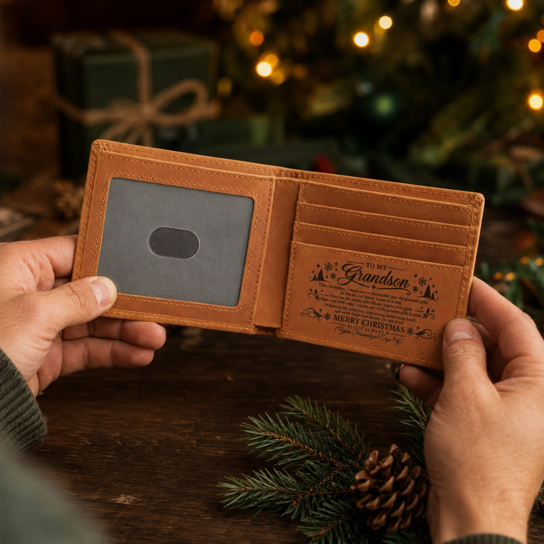 To My Grandson – Personalized Christmas Engraved Wallet