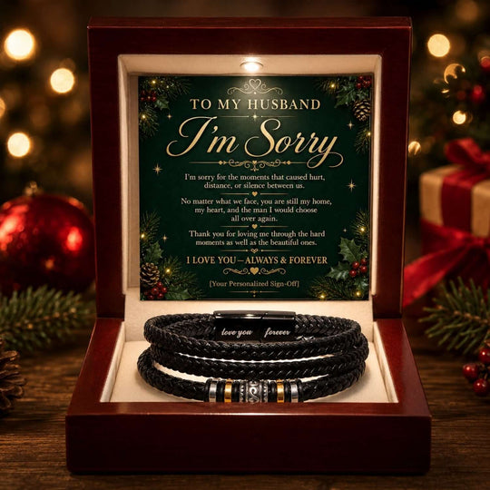 To My Husband I'm Sorry gift with heartfelt message card and Love You Forever bracelet, a perfect sorry gift for husband.