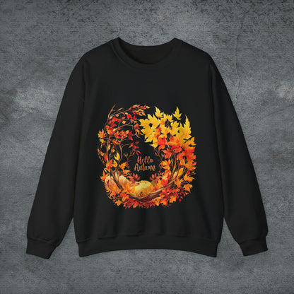 Hello Autumn Sweatshirt | Fall Design | Fall Seasonal Sweatshirt | Autumn Design I Love Fall Sweatshirt S Black 