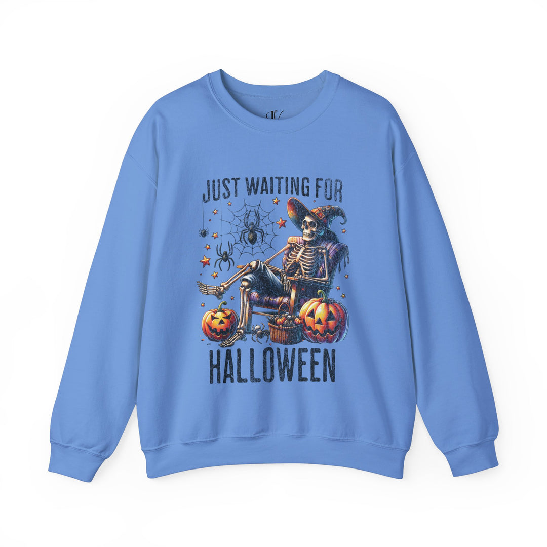 Halloween Crewneck Sweatshirt with Relaxing Skeleton