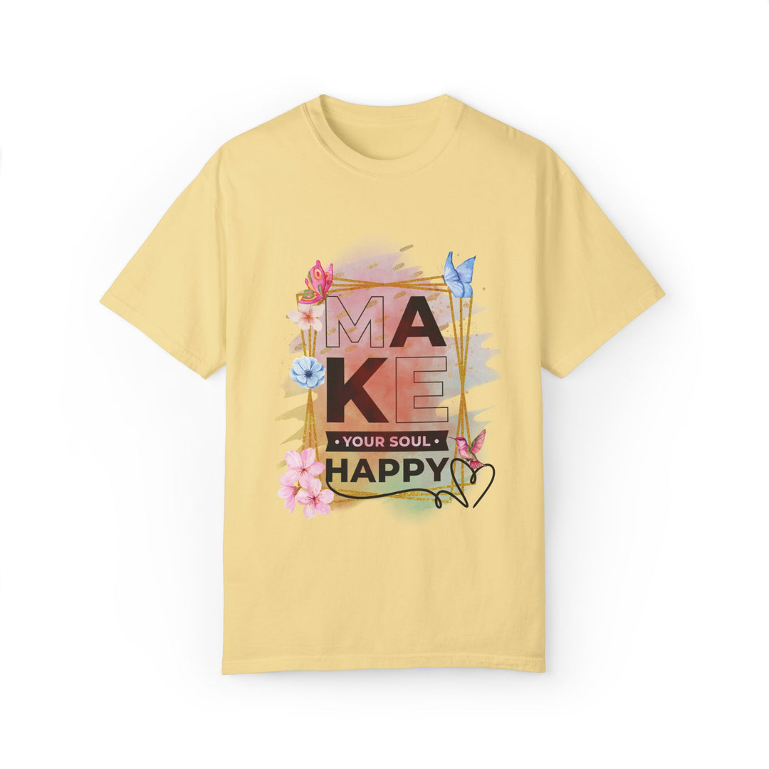 Motivational Watercolor T-Shirt - Make Your Soul Happy T-Shirt Printify Butter S