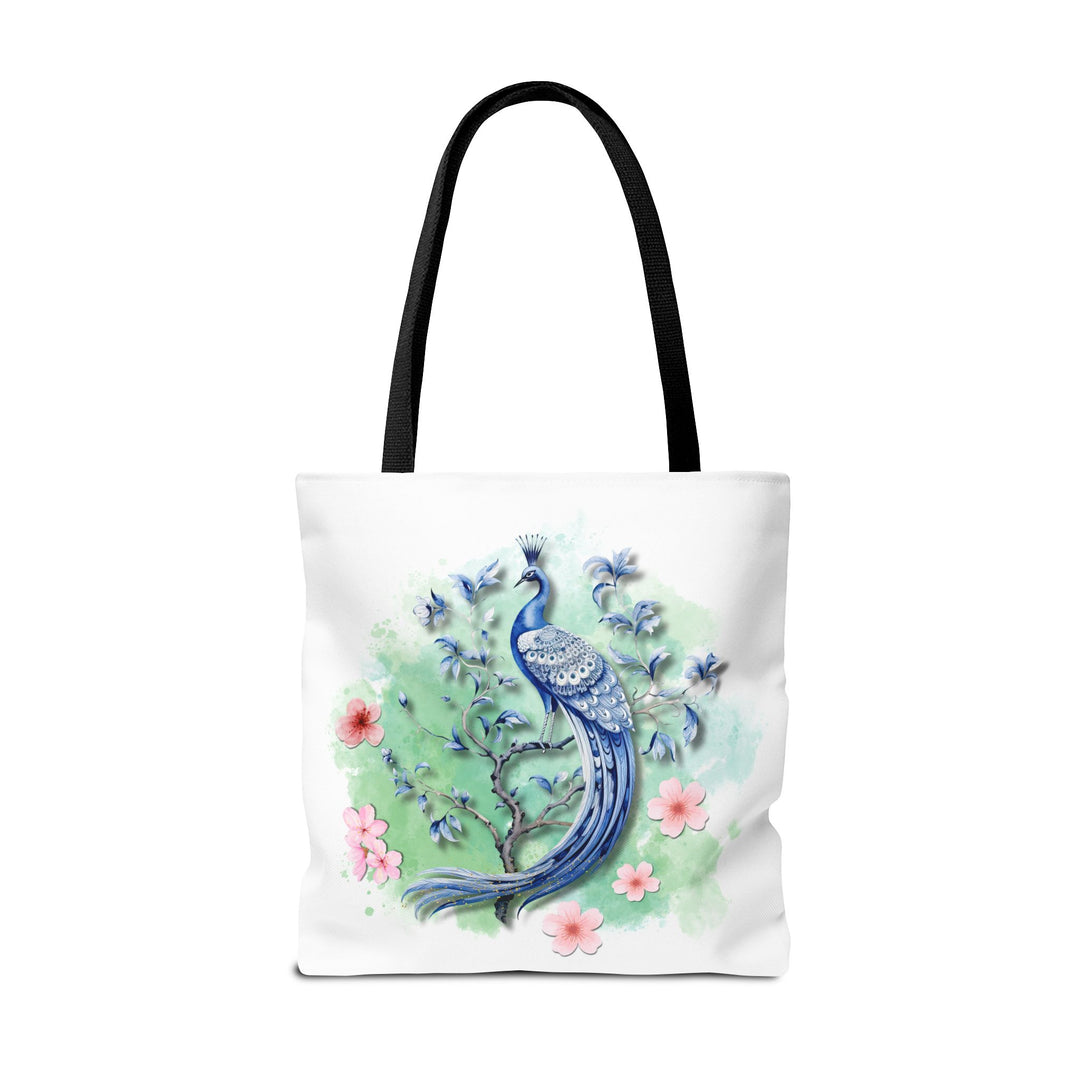 Peacock Tote Bag - Elegant and Delicate Floral Branch Bags Printify 18" × 18'' Black