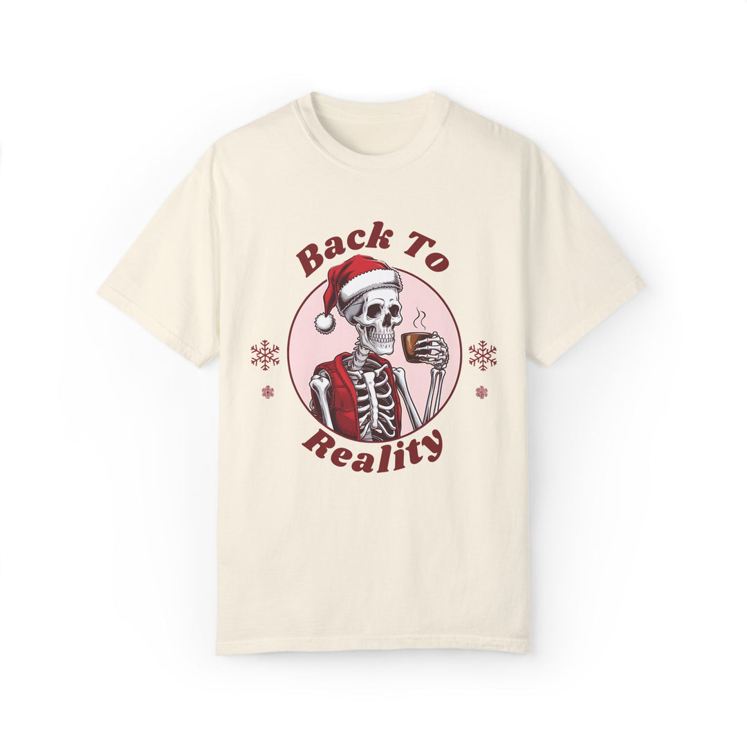 Back To Reality Skeleton Santa Coffee T-shirt T-Shirt Printify Ivory S