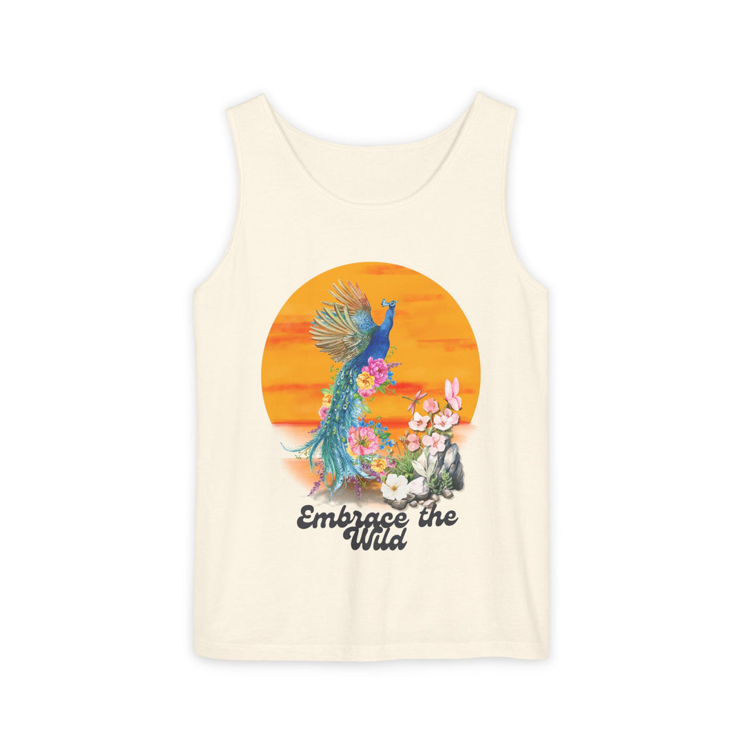 Boho-Chic Tank Top - Embrace the Wild, Peacock and Flower Tank Top Printify Ivory S