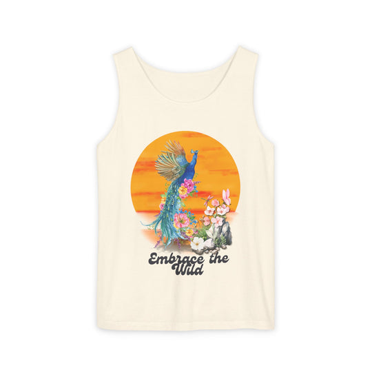 Boho-Chic Tank Top - Embrace the Wild, Peacock and Flower Tank Top Printify Ivory S