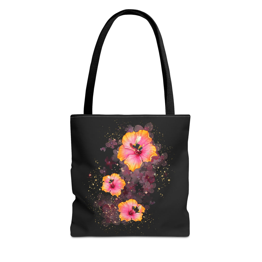 Waterclor Hibiscus Flowers Tote Bag Bags Printify 13" × 13'' Black