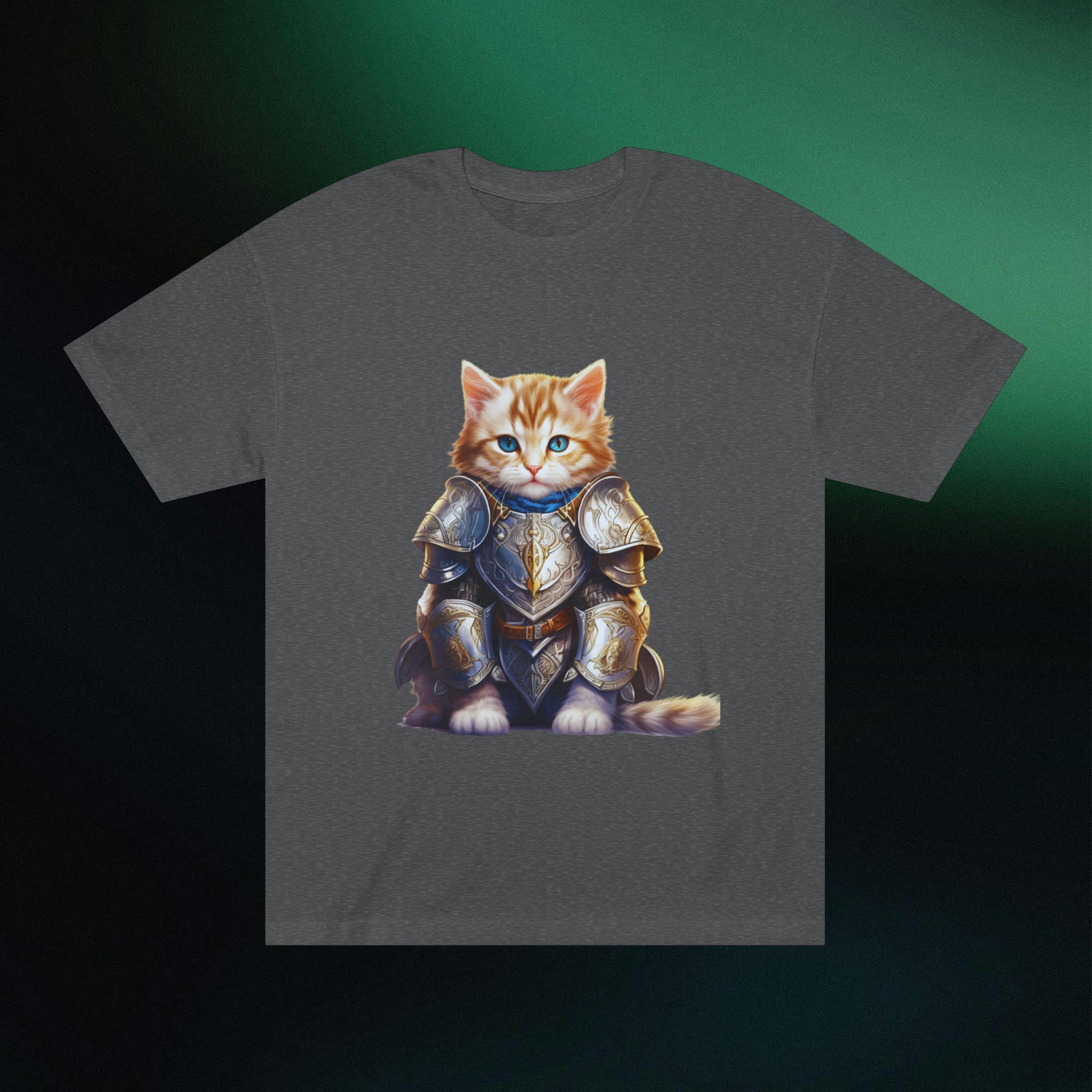 Cat in Armor Classic Unisex Tee T-Shirt Charcoal Heather S 