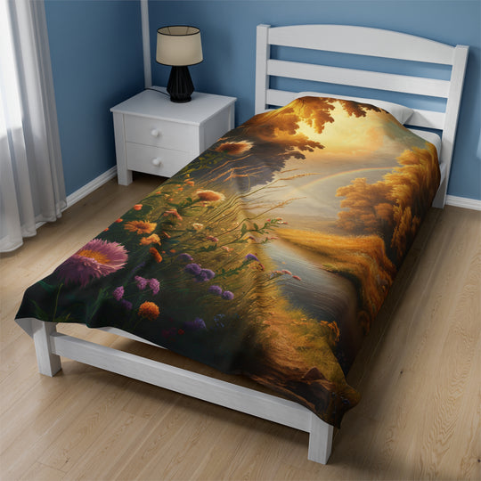 Plush Blanket - Impressionist Landscape with Rainbow All Over Prints Printify