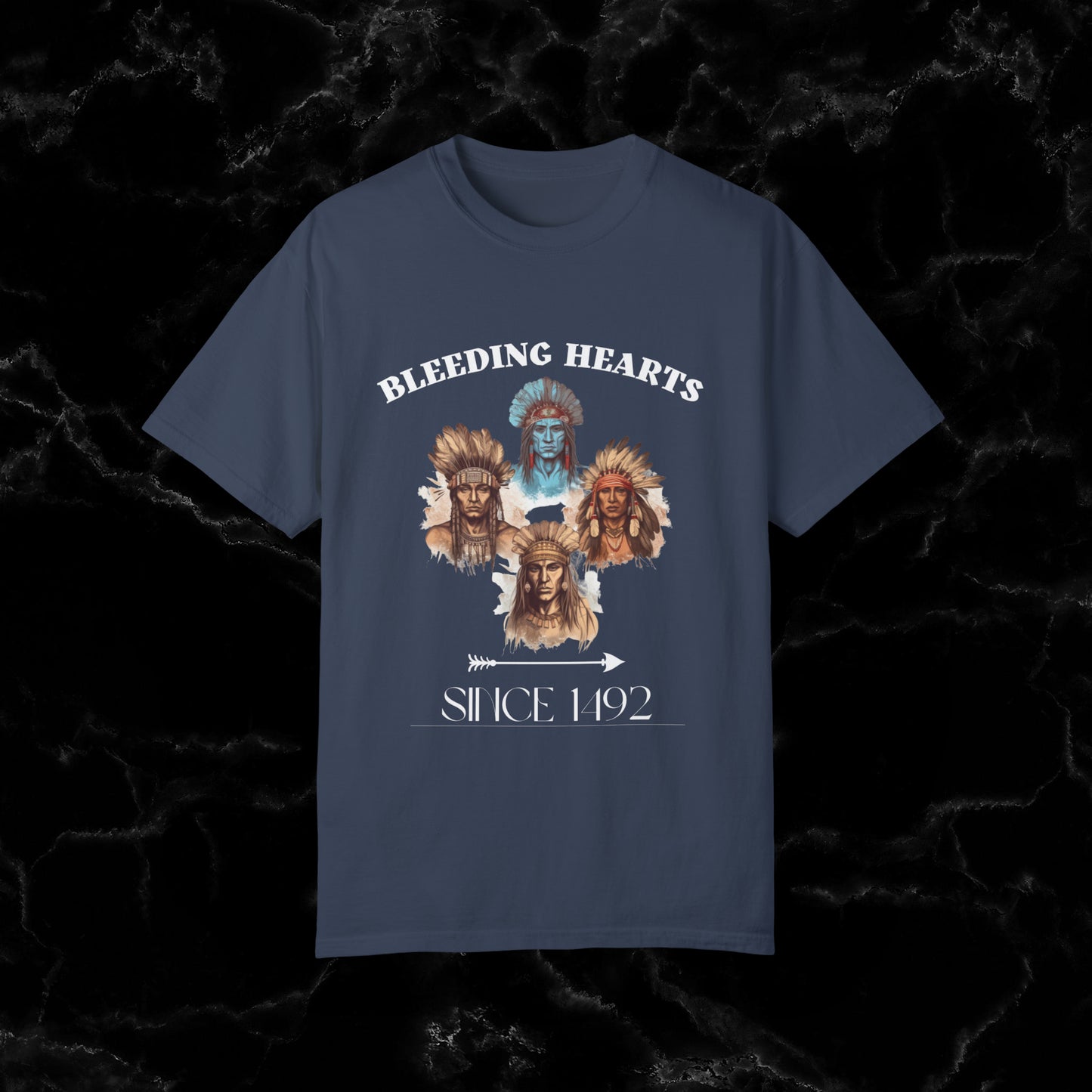 Native American Comfort Colors Shirt - Authentic Tribal Design, Nature-Inspired Apparel, 'Bleeding Hearts since 1492 T-Shirt Midnight S 