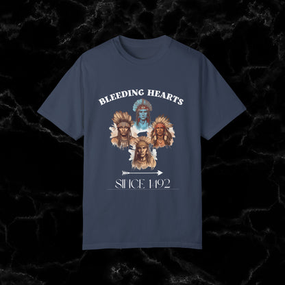 Native American Comfort Colors Shirt - Authentic Tribal Design, Nature-Inspired Apparel, 'Bleeding Hearts since 1492 T-Shirt Midnight S 