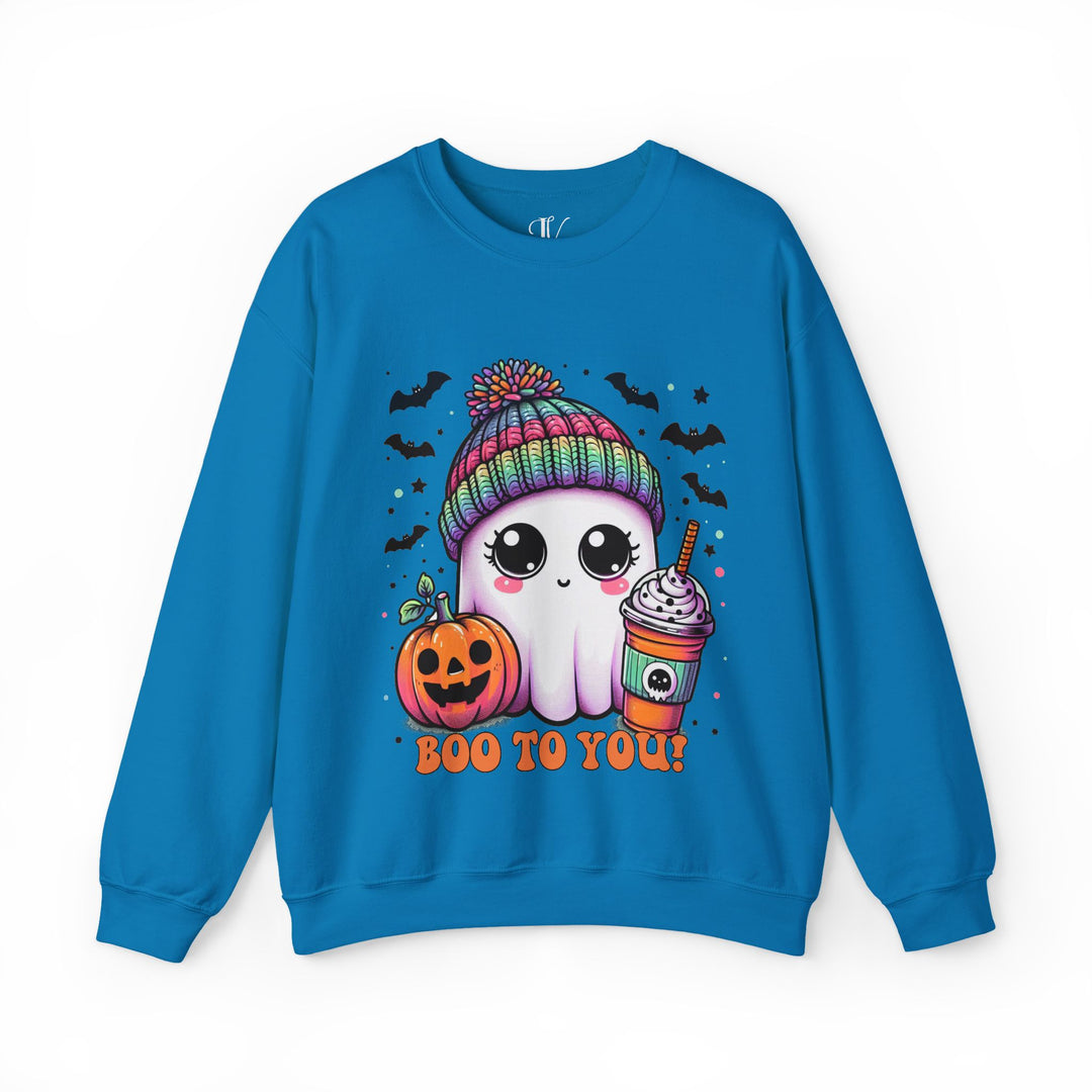 Cute Ghost Boo to You Halloween Sweatshirt Sweatshirt Printify S Sapphire