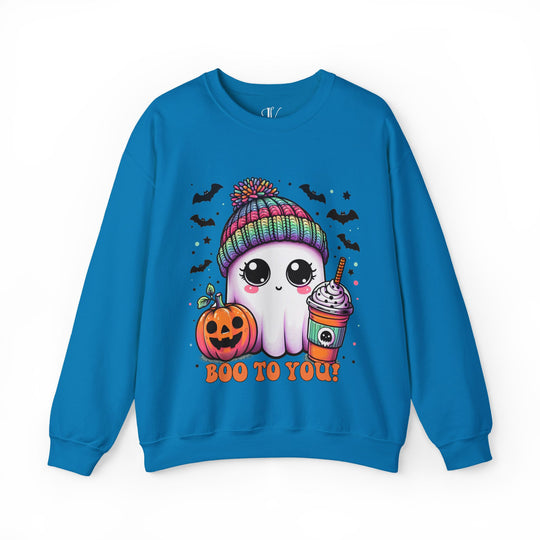 Cute Ghost Boo to You Halloween Sweatshirt Sweatshirt Printify S Sapphire