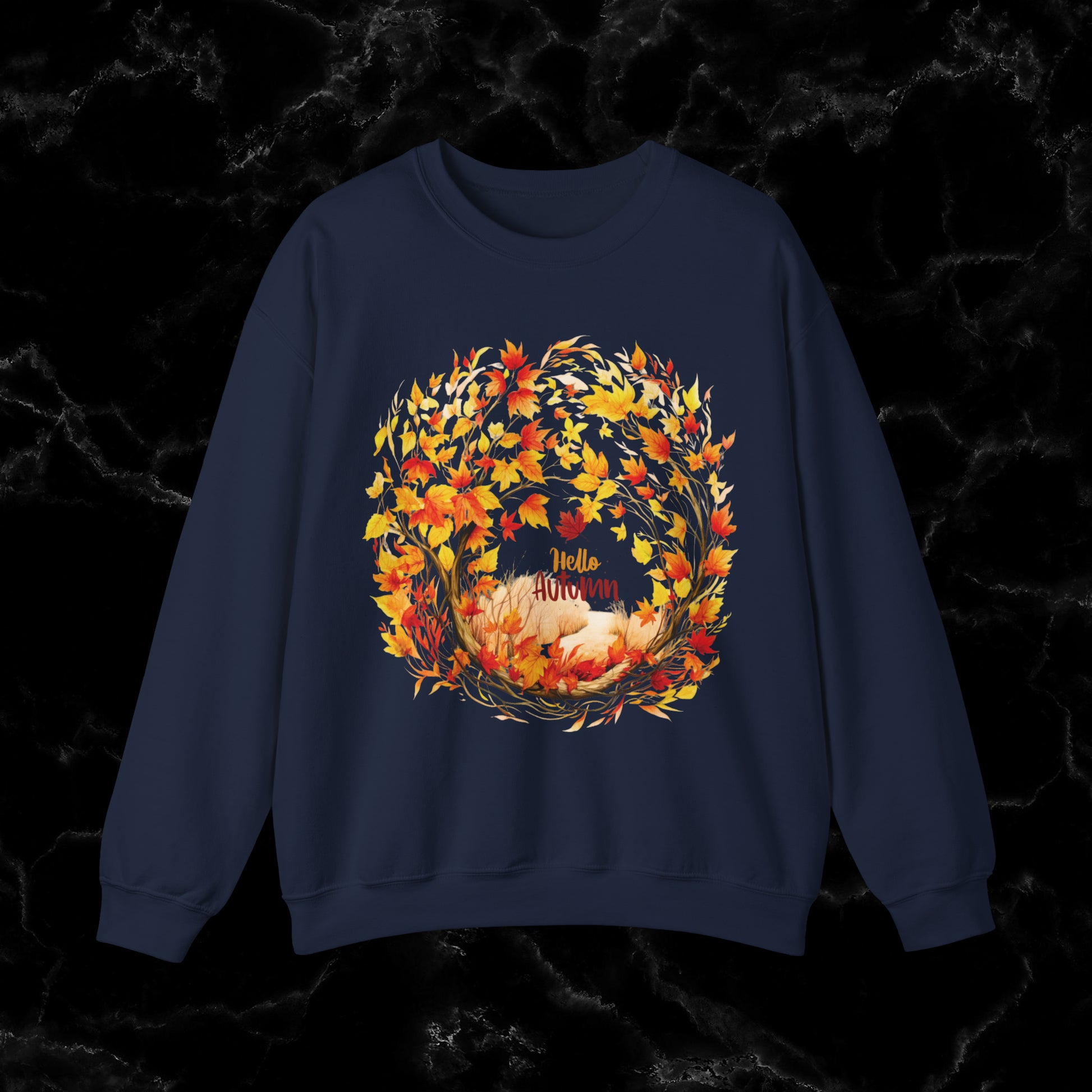 Hello Autumn Sweatshirt | Fall Design | Fall Seasonal Sweatshirt | Autumn Design Sweatshirt M Navy 