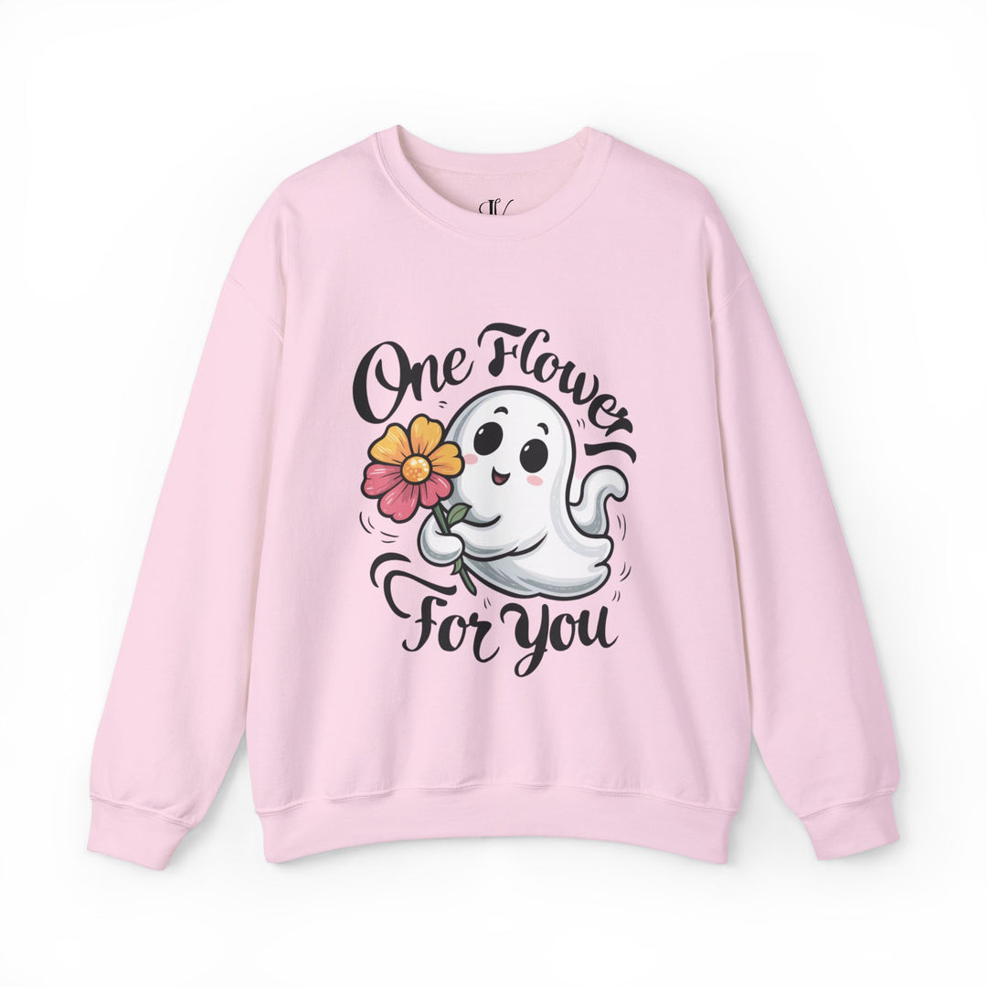 Cute Ghost "One Flower for You" Sweatshirt - Spooky Cozy Sweatshirt Printify S Light Pink