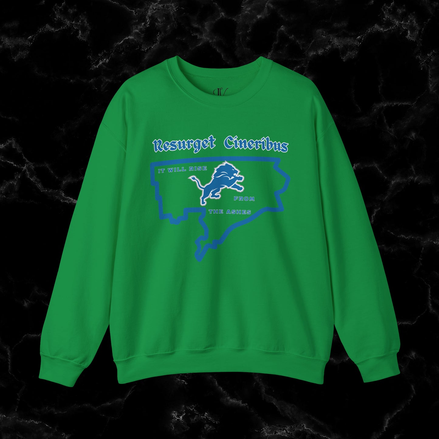 Resurget Cineribus Unisex Crewneck Sweatshirt - Latin Inspirational Gifts for Detroit Sports Football Fans Sweatshirt S Irish Green 