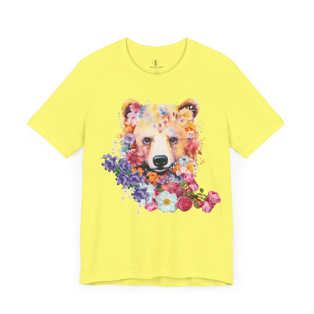 Floral Bear Face Nature-Inspired Tee T-Shirt Printify Yellow S