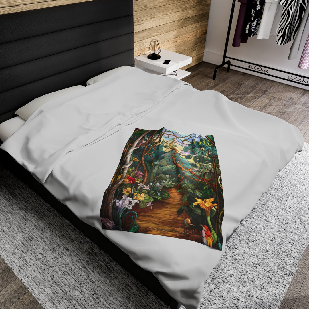 Plush Blanket - Vibrant Stained Glass Garden Scene All Over Prints Printify 30" × 40"