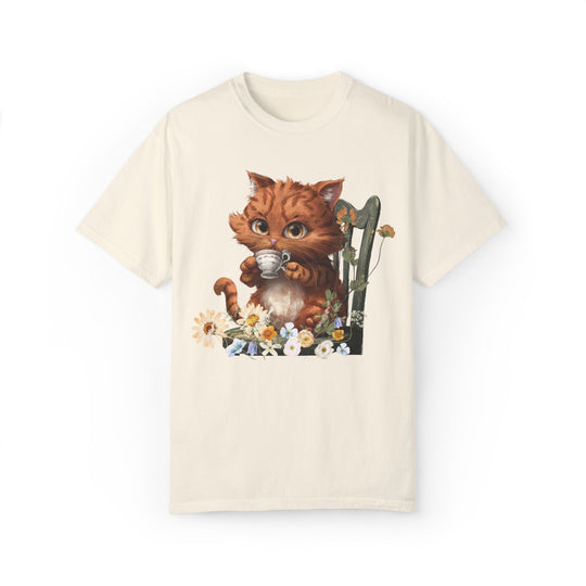 Cat Tea Time T-shirt T-Shirt Printify Ivory S