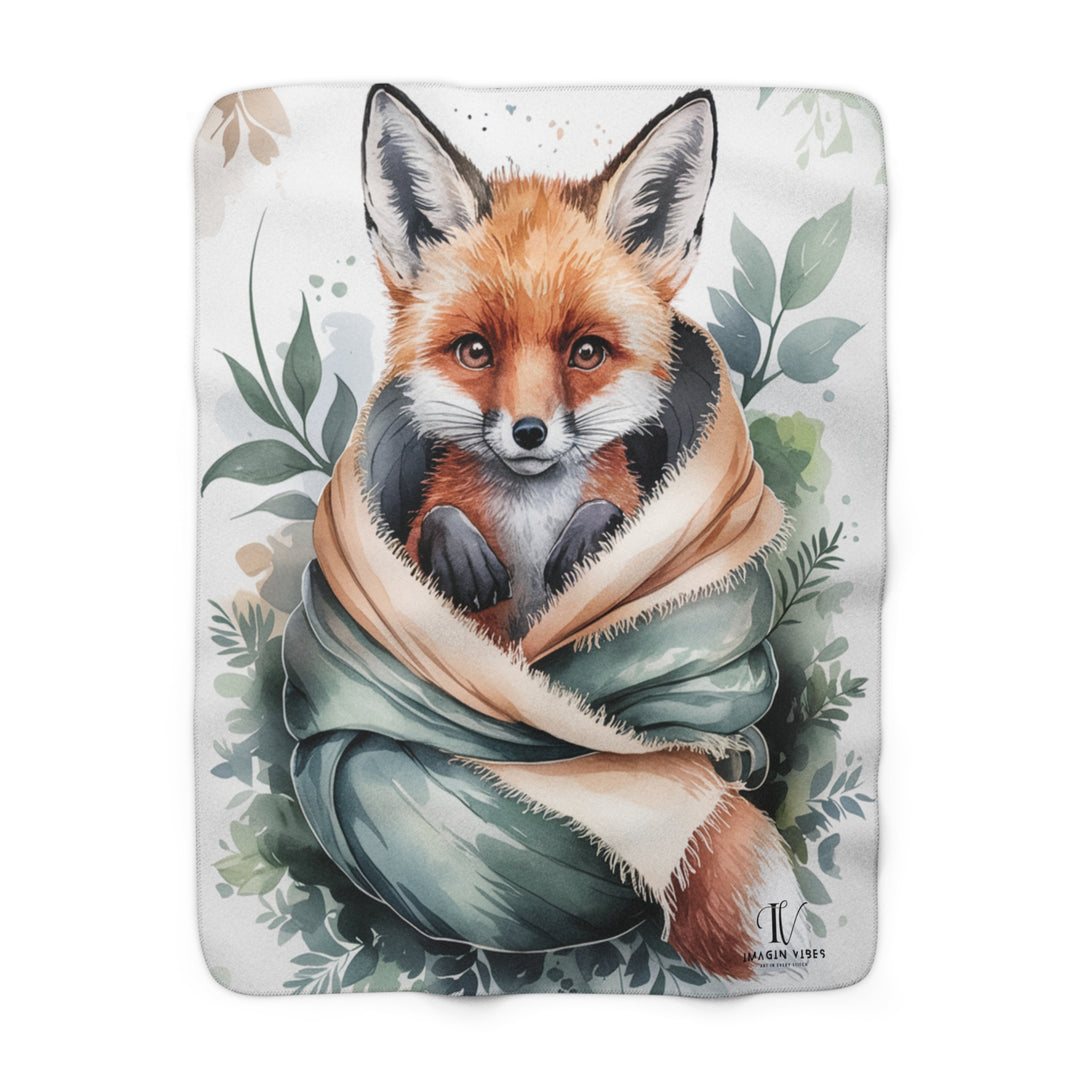 Sherpa Fleece Blanket - Cozy Fox Watercolor