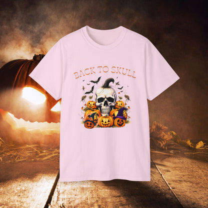 Back to Skull Halloween Tee | Unisex Ultra Cotton Classic Fit | Back To Skull T-Shirt Light Pink S 