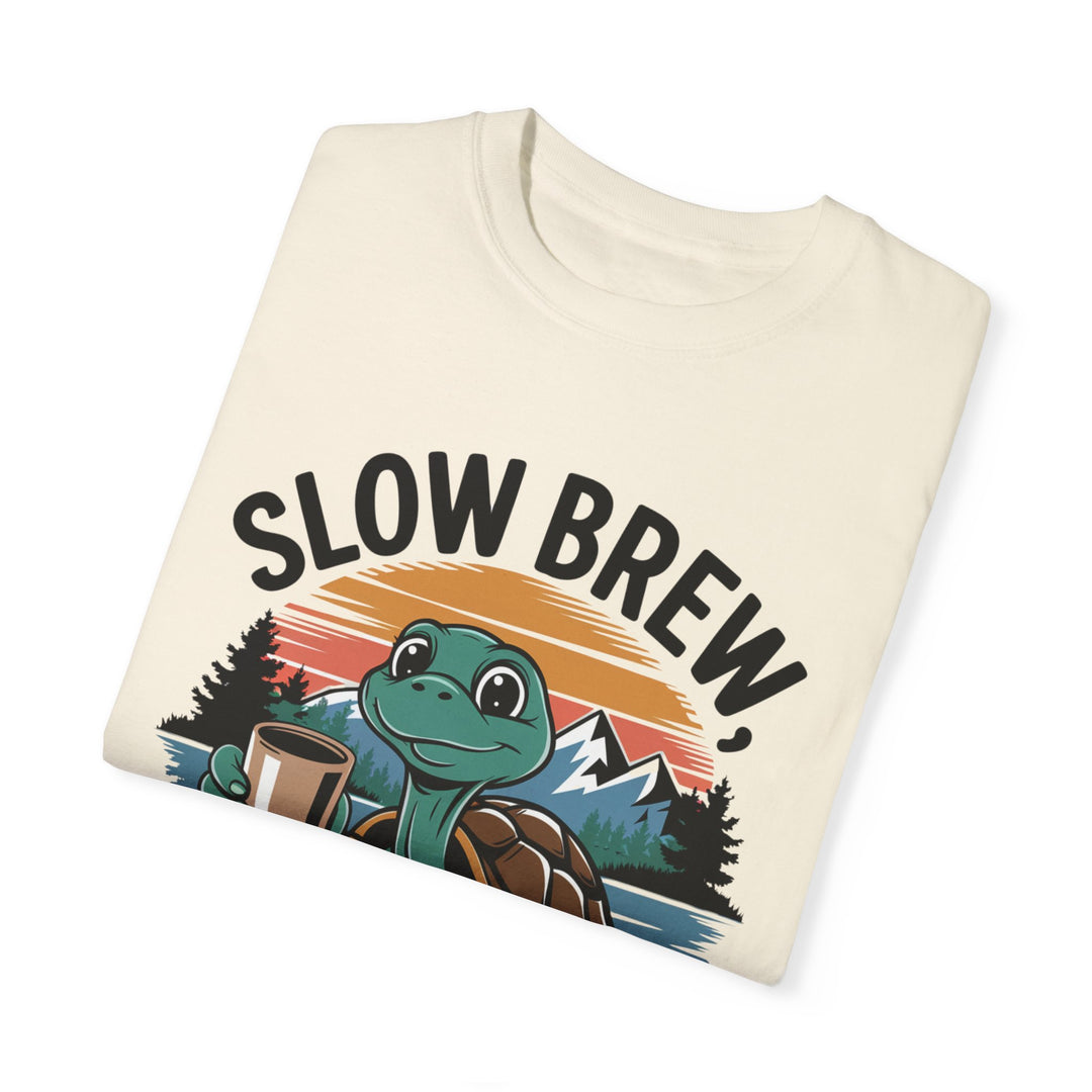 T-shirt Slow Brew, Fast Mood Turtle Coffee T-Shirt Printify