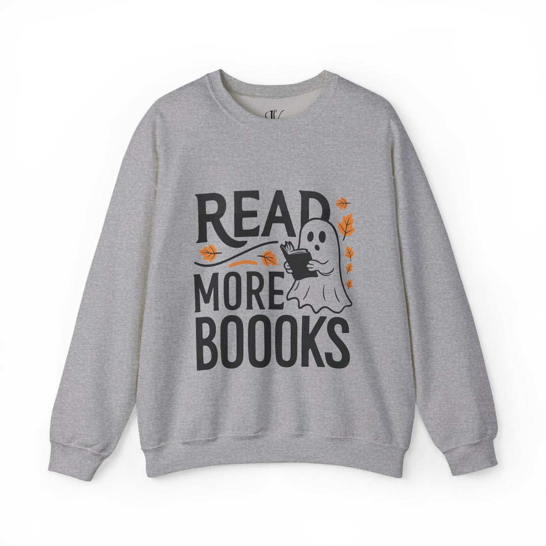 Bookworm Ghost: Spooky Halloween Sweatshirt Sweatshirt Printify S Sport Grey