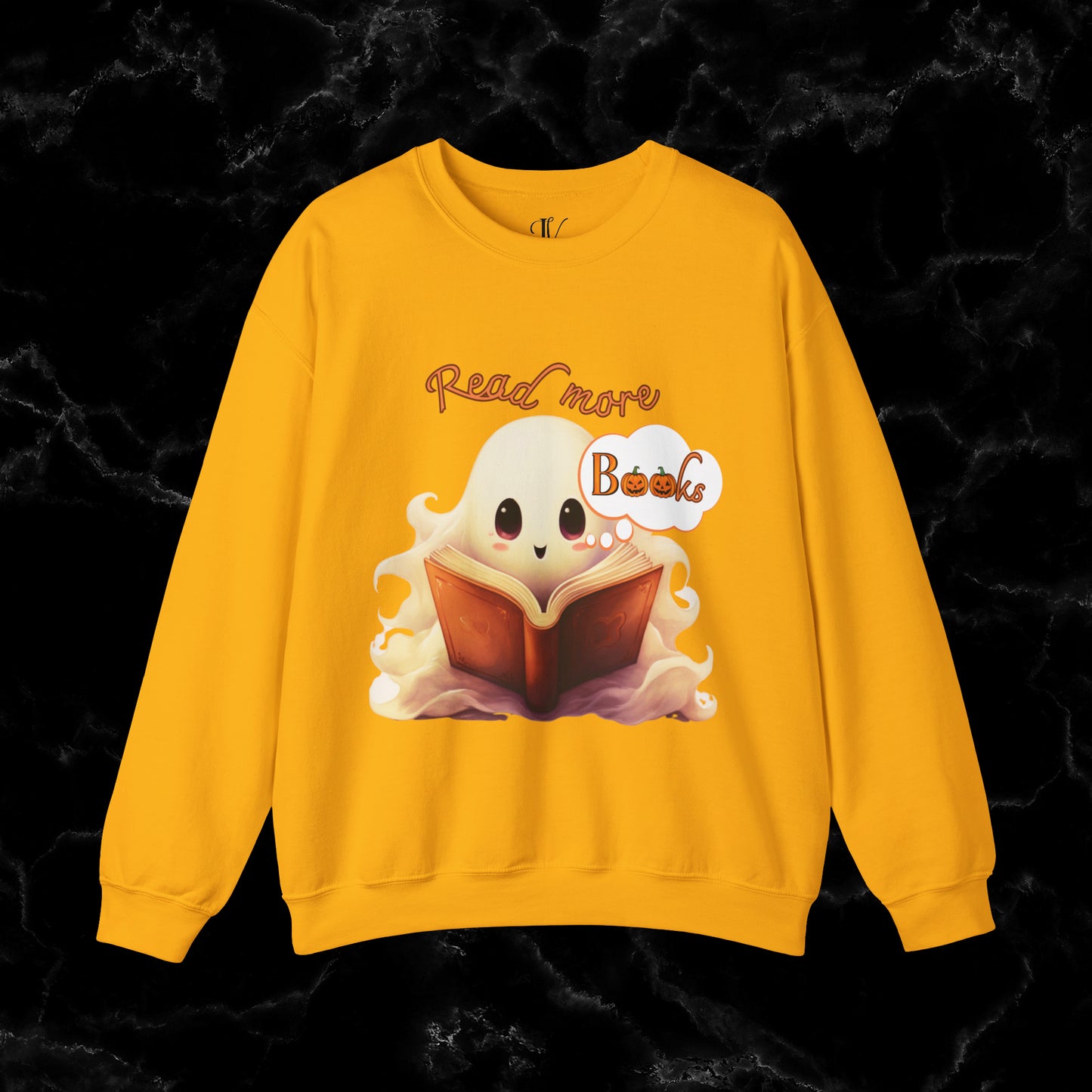 Read More Books Sweatshirt - Book Lover Halloween Sweater for Librarians and Students Sweatshirt S Gold 