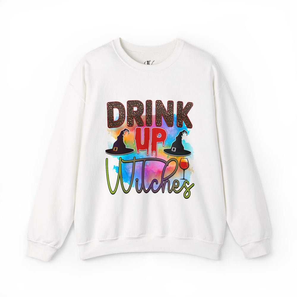 Drink Up Witches Halloween Sweatshirt Sweatshirt Printify S White